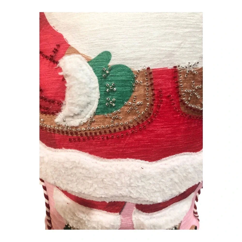 Isaac Mizrahi Christmas embellished festive cowboy western Santa pink pillow new